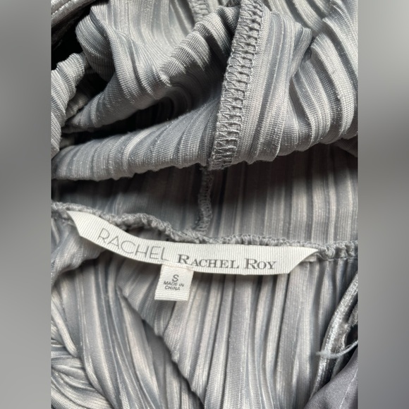 Rachel Roy Silver Pleated Velvet Hoodie with Tie Ribbon Details Size Small - Picture 3 of 3